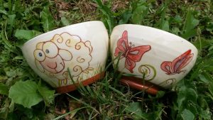 bols personnalisés en céramique fait main, décor mouton papillon