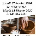 cours de poterie vacances scolaire février 2020