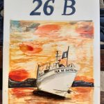 plaque de maison personnalisée numéro 26B avec bateau et couché de soleil