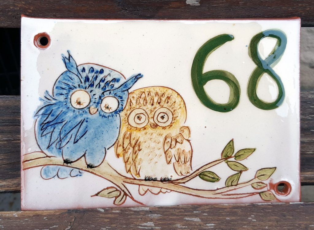 plaque personnalisée numéro 68 chouette hibou