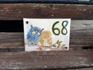 plaque numéro de maison oiseaux chouette hibou 68