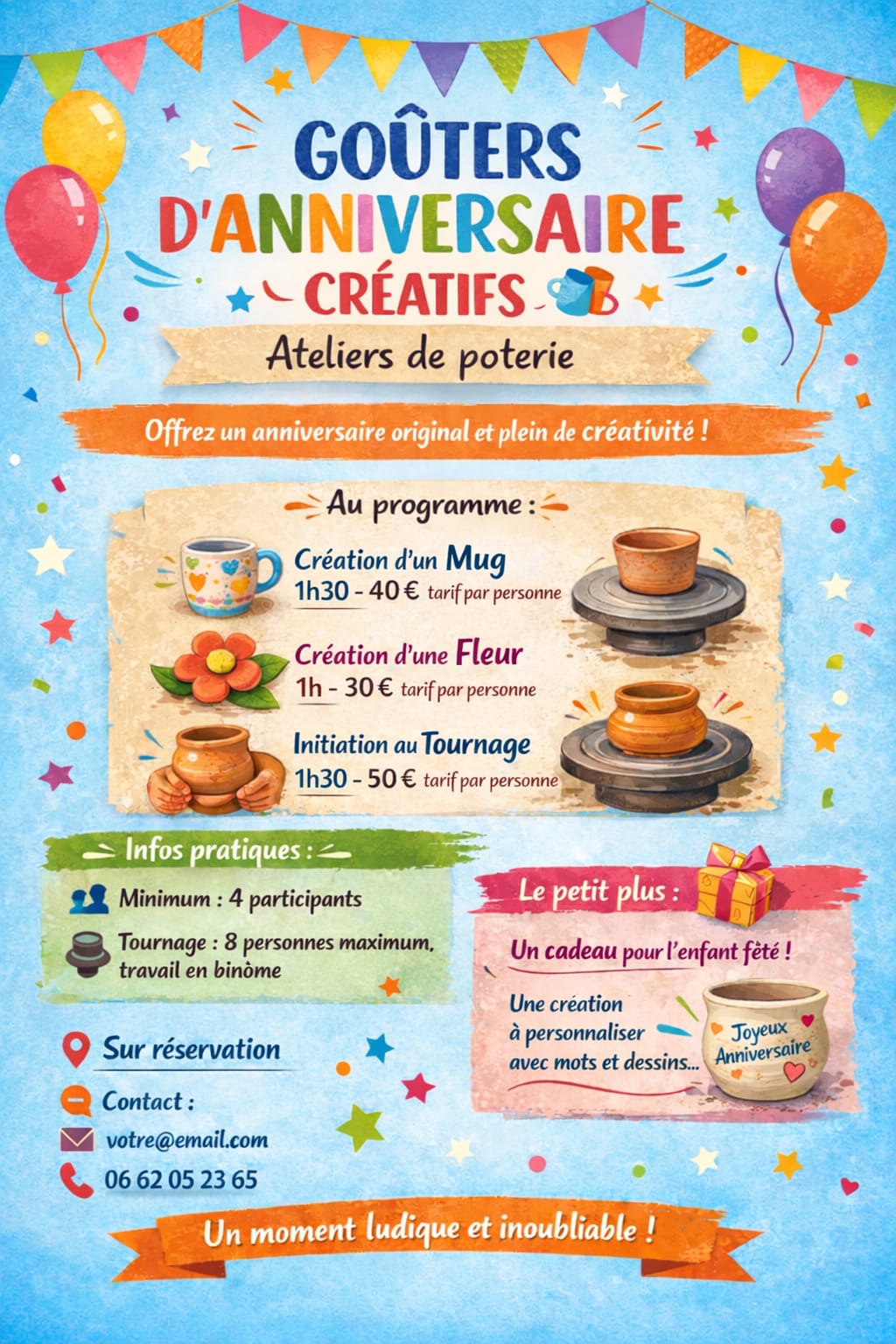 anniversaire enfant activité poteie