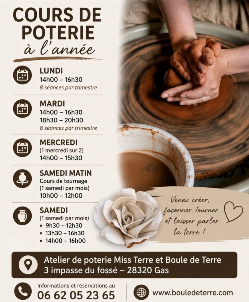affiche cours poterie eure et loir 2026 2027